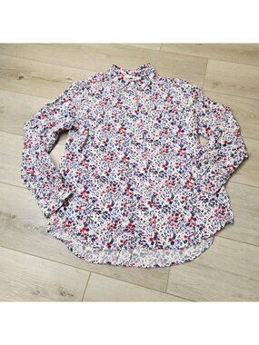 Beach Lunch Lounge Long Sleeve Floral Button Down Blouse Sz M